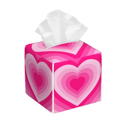 Tissue Box Cover,Pink Heart Leather Tissue Box Holder Square Facial Paper Case Organizer Dispenser for Bathroom Vanity Countertop Tabletop Car Office - color: Color14