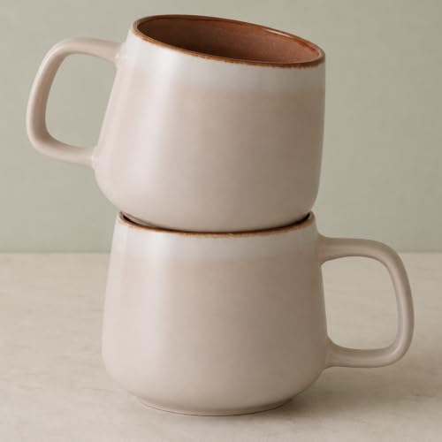 Ava Nord Large Stoneware Ceramic Coffee Mugs Set of 2 | 20 oz | Rose Sand | Lead-Free, Non-Toxic, Freezer - Microwave & Dishwasher Safe, Comfortable Handle, Aesthetic Nordic Design for Tea, Cocoa - color: Rose Sand, size: 20 Oz
