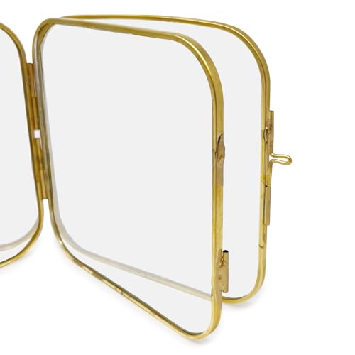 Isaac Jacobs 4x4 Gold Double-Sided Metal Floating Photo Frame w/ClaspLock | Double-Sided Round-Edged Brass & Glass Metal Floating Picture Frame Locket Closure, Tabletop (4x4, Antique Gold) - color: Antique Gold, size: 4x4