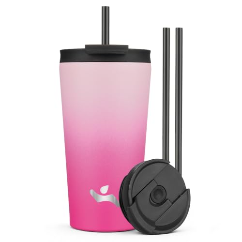 Konokyo 18 oz Insulated Tumbler Water Bottle with Straw Lid, Cherry | Stainless steel insulated tumbler for coffee, water and iced drinks; spill-proof lid, 2 straws, cup-holder friendly - color: Cherry, size: 18 Ounces