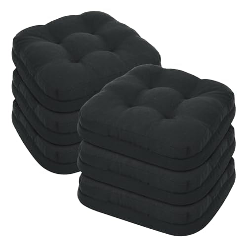 baibu Set of 6 Dining Chair Cushions, Dual-Layer Patent Design Memory Foam Kitchen Chair Cushions, Non-Slip Seat Pads with Ties, 16.5 x 16.5 x 3.5in, 6 Pack, Pure Black - color: Black, size: 6 Count (Pack of 1)