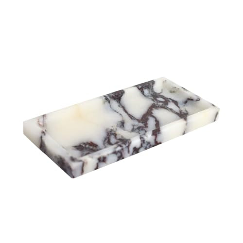 Small Marble Bathroom Tray, Real Marble Vanity Tray, Natural Stone Organizer for Countertop, Mini Marble Organizer for Jewelry Perfume Towel, Non-Resin Non-Ceramic (Calacatta Viola 7.9″ x 3.9″ x 0.7″) - color: Calacatta Viola