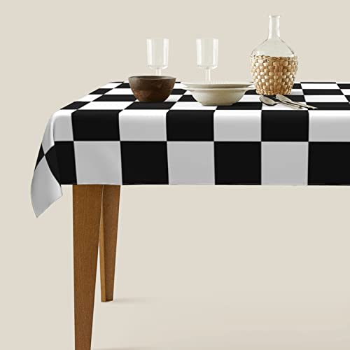 Worltoldb Checkered Polyester Tablecloth, 90" x 60" Rectangular, Water Resistant, Perfect for Dining Table, Kitchen, Wedding, All-Season - color: White12