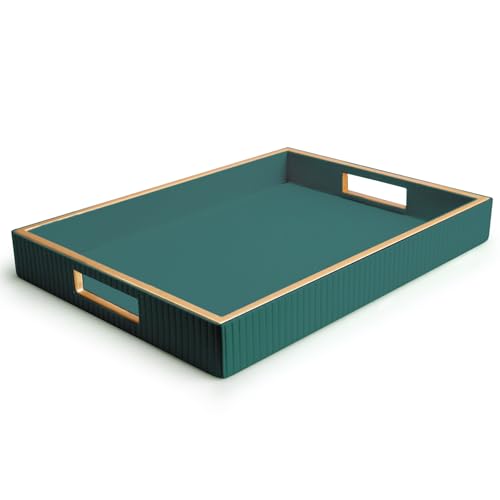 Leather Tray Desktop Storage Organizer, Rectangle Valet Tray, Green | Premium Serving Trays with Handles, Decorative Tray Desk Organizer for Sundries Cosmetics Phone Wallet Keys Cutlery - color: Green Holder