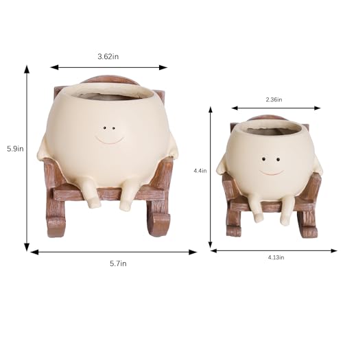 Smily Face Planter Pot Cute Resin Flower Head Planters for Indoor Outdoor Plants Unique Sitting Rocking Chairs Succulent Pots for String of Pearls Plant Live Gift Ideals with Drainage Hole - size: Large