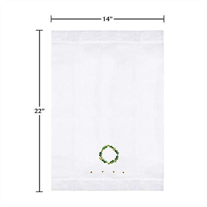 Saro Lifestyle Holly Leaf Wreath Embroidery Christmas Hemstitched Linen Cotton Guest Towel (Set of 4), White, 14"x22" - color: Holly Leaf