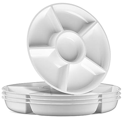 Plasticpro 6 Sectional Round Plastic Serving Tray/Platter (4, White) - color: White