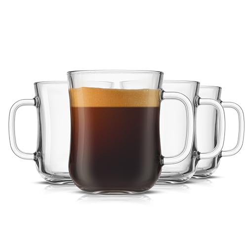 JoyJolt Glass Coffee Cups - 15.5oz Diner Coffee Mug Set of 4. Clear Coffee Mugs, Cappuccino & Latte Glasses - size: Set of 4