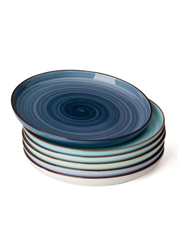 Sweese Porcelain Dessert Plates 7.4 Inch - Round Salad/Appetizer Plate Set, Microwave Dishwasher Safe, Set of 6, Cool Assorted Colors - color: Blue Series, size: 7.4 Inch