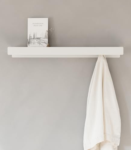 Kazai. Coat Rack Wall Mount 'Kian' | Modern Coat Rack with Hidden Hooks and Shelf | Designer Metal Wall Mounted Clothes Hook | Heavy Duty Entryway Wall Hanger | White - size: 8 Hooks