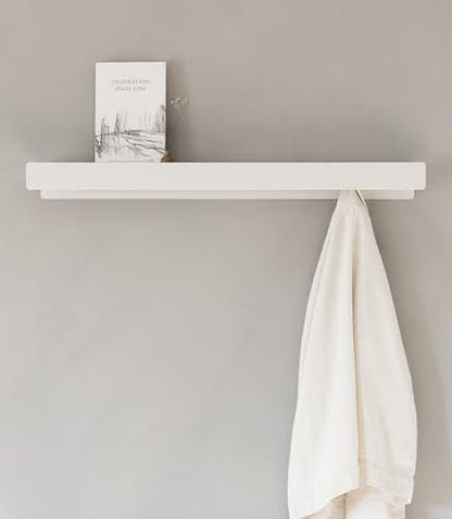 Kazai. Coat Rack Wall Mount 'Kian' | Modern Coat Rack with Hidden Hooks and Shelf | Designer Metal Wall Mounted Clothes Hook | Heavy Duty Entryway Wall Hanger | White - size: 8 Hooks