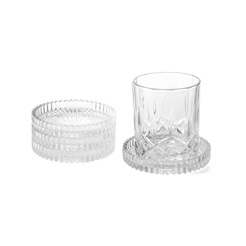 Glass Coasters Round Cup Mat, Clear Glass Coasters for Drinks Coffee Tea Wine, Decorative Wine Bottle Coaster, Crystal Drink Coaster for Restaurant bar Kitchen Dining Table (BD-Clear-4pcs) - color: Bd-clear-4pcs