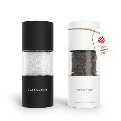 LARS NYSØM Salt and Pepper Grinder Set, Manual Salt and Pepper Mills with Adjustable Ceramic Grinder, Design Spice Shaker Set (Black/White) - color: Carbon Black/Pure White