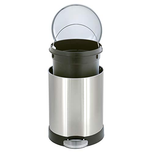 Glad Small Trash Can, 1.2 Gallon | Round Stainless Steel Garbage Bin with Soft Close Lid & Step Foot Pedal | Metal Waste Basket with Removable Inner Bucket, Stainless, 8 x 9.5 x 12 inches - color: Stainless