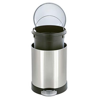 Glad Small Trash Can, 1.2 Gallon | Round Stainless Steel Garbage Bin with Soft Close Lid & Step Foot Pedal | Metal Waste Basket with Removable Inner Bucket, Stainless, 8 x 9.5 x 12 inches - color: Stainless