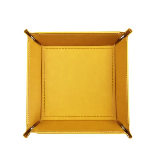 Valet Tray Desktop Storage Organizer – Vegan Leather Catchall Tray Bedside Vanity Tray Nightstand Caddy Holder for Remote Controller, Watch, Keys, Phone, Wallet, Coin, Jewelry, Yellow - color: Yellow