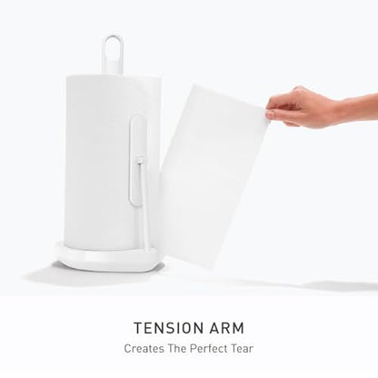 simplehuman Tension Arm Countertop Paper Towel Holder, Easy One-Handed Tear, Standing Weighted Base with Finger Loop, Heavy Duty, White Steel - color: White Stainless Steel