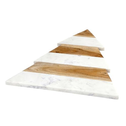 Santa Barbara Design Studio Wood and Marble Christmas Tree Shaped Charcuterie Cheese Tray, 15" x 13" - size: 15" x 13" x 1"
