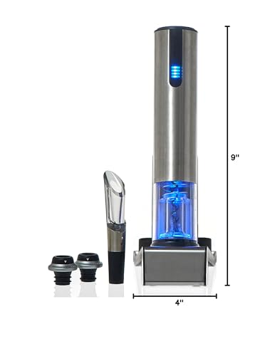 Wine Enthusiast 2-in-1 Electric Blue Automatic Wine Bottle Opener and Preserver Set – Fully Electric Corkscrew with Charging Station – Seal Bottle with Vacuum Stopper (7 Piece Set) - color: Silver