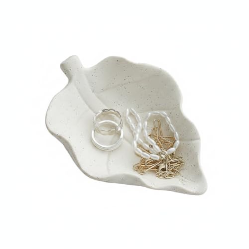 Leaf Shaped Ceramic Catchall Tray for Keys and Jewelry, Small Decorative Dish for Entryway, Nightstand, or Desk Organizer (1 Piece) - color: White