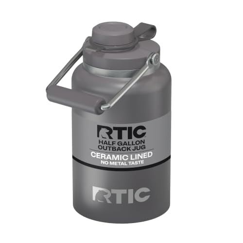 RTIC Half Gallon Outback Jug, Ceramic Lined, Graphite | Stainless Steel, Insulated Water Bottle with Lid and Handle, Double Wall Vacuum Insulation - color: Graphite