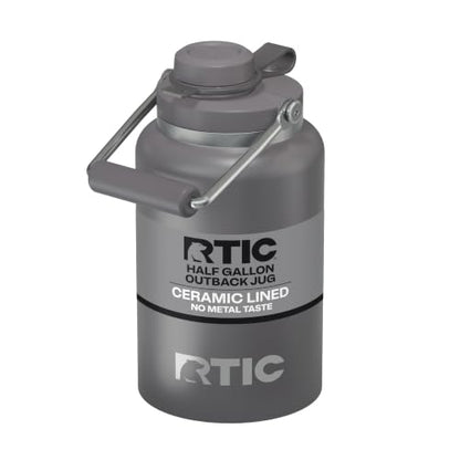RTIC Half Gallon Outback Jug, Ceramic Lined, Graphite | Stainless Steel, Insulated Water Bottle with Lid and Handle, Double Wall Vacuum Insulation - color: Graphite