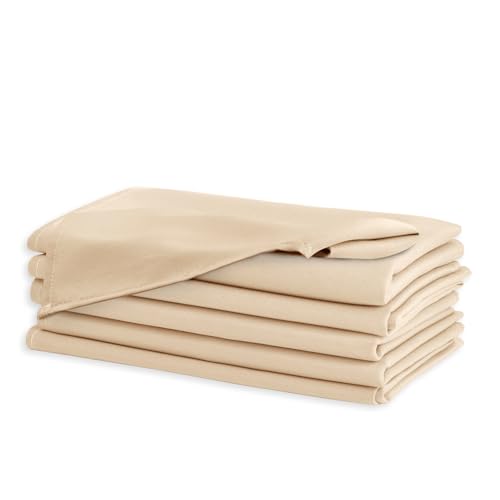 Cloth Napkins Set of 6, 18 x 18 Inch, Washable Beige Dinner Napkins with Hemmed Edges for Restaurant, Wedding and Holiday - color: Beige, size: 18" x 18" (Set of 6)