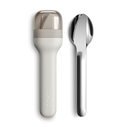 Zoku Pocket Utensil Set Stainless Steel Fork, Knife, and Spoon in Case Grey - color: Gray