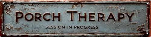 Metal Porch Therapy Sign 4x16 In Vintage Metal Wall Art Plaque for Home Decor Bathroom Kitchen and Gothic Style Wall Decorations - color: Porch Therapy