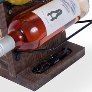 Rueda Tabletop Wine Rack for 4 Bottles with 2 Stemware Glass Holder and Cork Storage Countertop Tray Freestanding Bar Organizer, Walnut