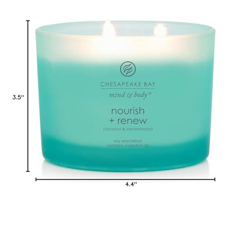 Chesapeake Bay Candle Mind & Body 3-Wick Coffee Table Jar Candle Nourish + Renew (Coconut & Sandalwood), 11oz (Pack of 4) - color: Nourish + Renew, size: 11oz (Pack of 4)