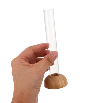 ORFOFE 2pcs Glass Propagation Vases with Wooden Stand for Indoor Plant Cutting, Modern Test Tube Hydroponic Plant Holders, Easy Cleaning Tabletop Containers for Home and Office Décor