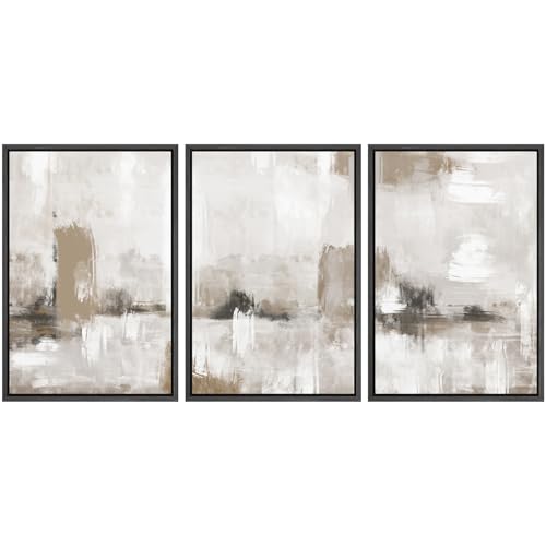 SIGNFORD Framed Canvas Print Wall Art Set Pastel Grunge Paint Stroke Collage Abstract Shapes Illustration Modern Art Decorative Nordic Minimal Zen for Living Room, Bedroom, Office - 24"x36"x3 Black - color: B05-2208-win09, size: 24"x36"x3 Panels Black