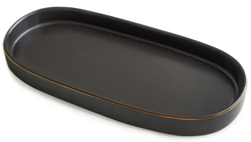 10x5 Bathroom Vanity Tray, Oval Ceramic Decorative Perfume Candle Tray for Bathroom/Kitchen Counter, Black - color: Black