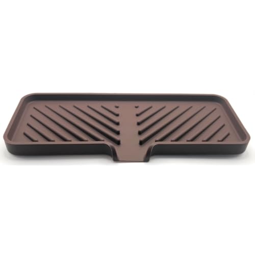 Silicone Soap Dish Tray and Sponge Holder with Drain Chute and Feet | 3-Way Sloped Design | Bathroom and Kitchen Sink Organizer Caddy (Dark Chocolate, 10"x4", 7.8 Ounces) - color: Dark Chocolate, size: 10"x4"