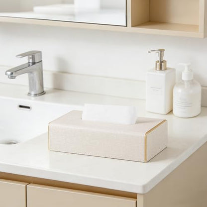 Linen Tissue Box Cover Rectangle with Magnetic Closure, Low Profile | 4 Different Sizes, PU Leather Tissue Box Cover, Decorative Rectangular Tissue Holder for Bathroom Nightstand Car Office - size: Low Profile – Fits Tissue Boxes Up to 2.2" Tall