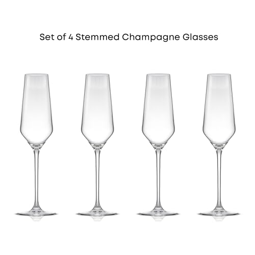 JoyJolt Champagne Glasses Layla Collection, Set of 4 – 6.7 oz Elegant Crystal Stemmed Champagne Flutes for Prosecco, Sparkling Wine, Mimosas, Cocktails, Weddings, Anniversaries, Parties - style: Champagne Glasses
