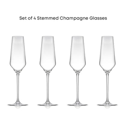 JoyJolt Champagne Glasses Layla Collection, Set of 4 – 6.7 oz Elegant Crystal Stemmed Champagne Flutes for Prosecco, Sparkling Wine, Mimosas, Cocktails, Weddings, Anniversaries, Parties - style: Champagne Glasses