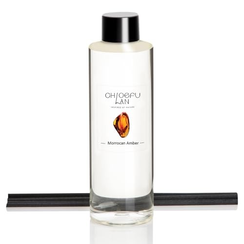 Chloefu LAN Morrocan Amber Scented Oil Diffuser Refill 6.76 fl oz Natural Essential Oil - Best for Home Bathroom Shelf Decor, 0% Alcohol, Unique Blend to Promote Sleep & Relieve Stress - color: Morrocan Amber