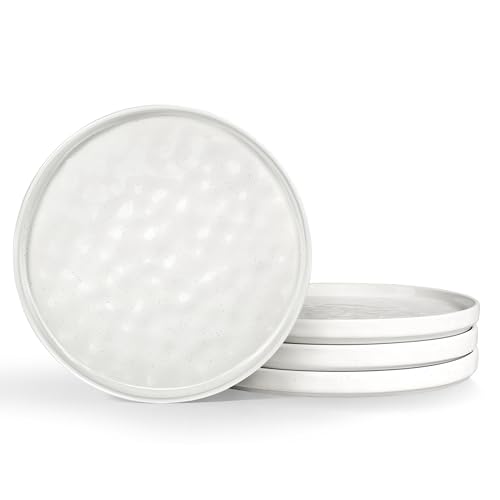 LIANYU 7.9In Ceramic Dinner Plates Set for 4, Porcelain Kitchen Salad Dessert Serving Dishes Set, Modern Round Stoneware Dinnerware Appetizer Plates, Scratch Resistant & Microwavable, Polar White - color: Polar White, size: 7.9 Inch for 4