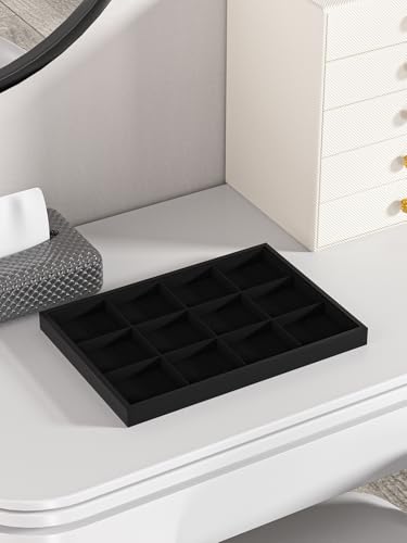 Drawer Jewelry Organizers And Storage,Velvet Bracelet And Ring Display Small Tray,Dresser Jewelry Drawer Organizer Inserts Containers,Earring And Necklace Holder Box (Black 12 Grids) - style: Black 12 Grids
