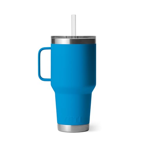 YETI Rambler 35 oz Tumbler with Handle and Straw Lid, Travel Mug Water Tumbler, Vacuum Insulated Cup with Handle, Stainless Steel, Big Wave Blue - color: Big Wave Blue, style: 35oz