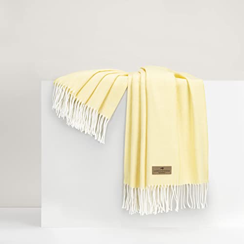 Lands Downunder All-Season, Butter Italian Herringbone Throw – Soft Woven Throw with Decorative Fringe – Made in Italy – 51”W x 67”L - Over 80 Colors - Perfect for Gifting - color: Butter