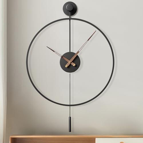 30.7×20 Inch Large Modern Decorative Giant Pendulum Wall Clocks,Big Classical Metal Dial Wall Clock with Walnut Pointers for Living Room,Office,Entryway,Dining Room Decor - size: 30.7×20 inch