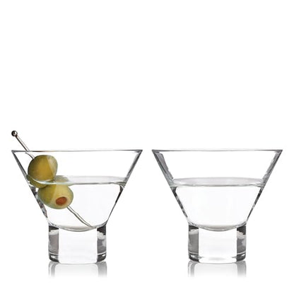 Viski Heavy Base Stemless Martini Glasses Set of 2, Crystal Cocktail Glasses for Vodka or Espresso Martini, Home Bar Glassware, Birthday Gifts for Women, Retirement Gifts for Men, 7.5 oz - style: Stemless Martini Glass