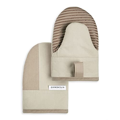 KitchenAid Beacon Two-Tone Non-Slip Mini Oven Mitt Set, Milkshake Tan/Beige, 5.5"x8", 2 Piece - color: Milkshake Tan/Beige