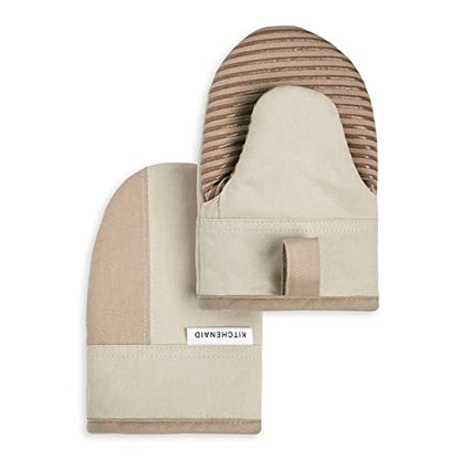 KitchenAid Beacon Two-Tone Non-Slip Mini Oven Mitt Set, Milkshake Tan/Beige, 5.5"x8", 2 Piece - color: Milkshake Tan/Beige