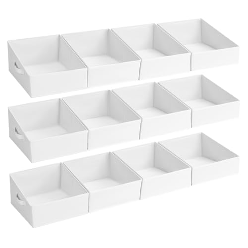 DIMJ Closet Storage Bins 12 Pack - Fabric Storage Baskets for Shelves, Collapsible Clothes Organizer with Handles, Trapezoid Shelf Organization Storage Cubes for Purse, Toys, Books, Towel, Clothes - color: White, size: 12 Bins 11.4"x11.4"x7.8"