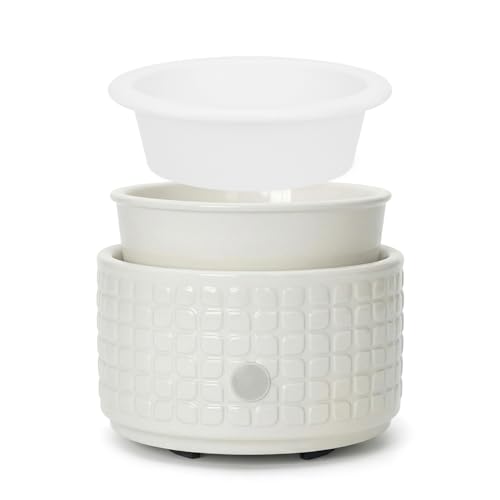 Ceramic Candle Warmer and Wax Melt Warmer with 1 PC Silicone Liner | 4-in-1 Electric Warmer for Jar Candle Wax Cube Essential Oil Coffee, Ideal Gift for Home Office Kitchen（Waffle） - color: White Waffle