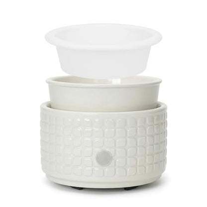 Ceramic Candle Warmer and Wax Melt Warmer with 1 PC Silicone Liner | 4-in-1 Electric Warmer for Jar Candle Wax Cube Essential Oil Coffee, Ideal Gift for Home Office Kitchen（Waffle） - color: White Waffle